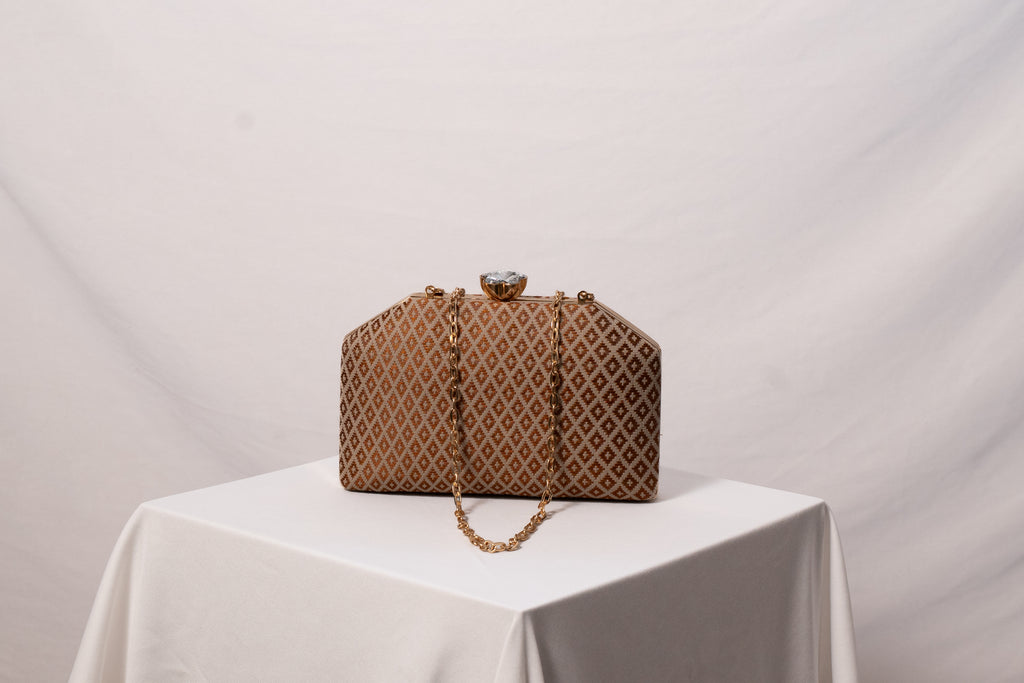 Brown Hexagon Clutch  Bag